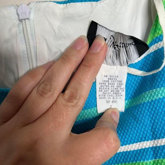 Vintage 90s 1990s Y2K 2000s Blue and green striped short sleeve dress - Picture 4 of 7